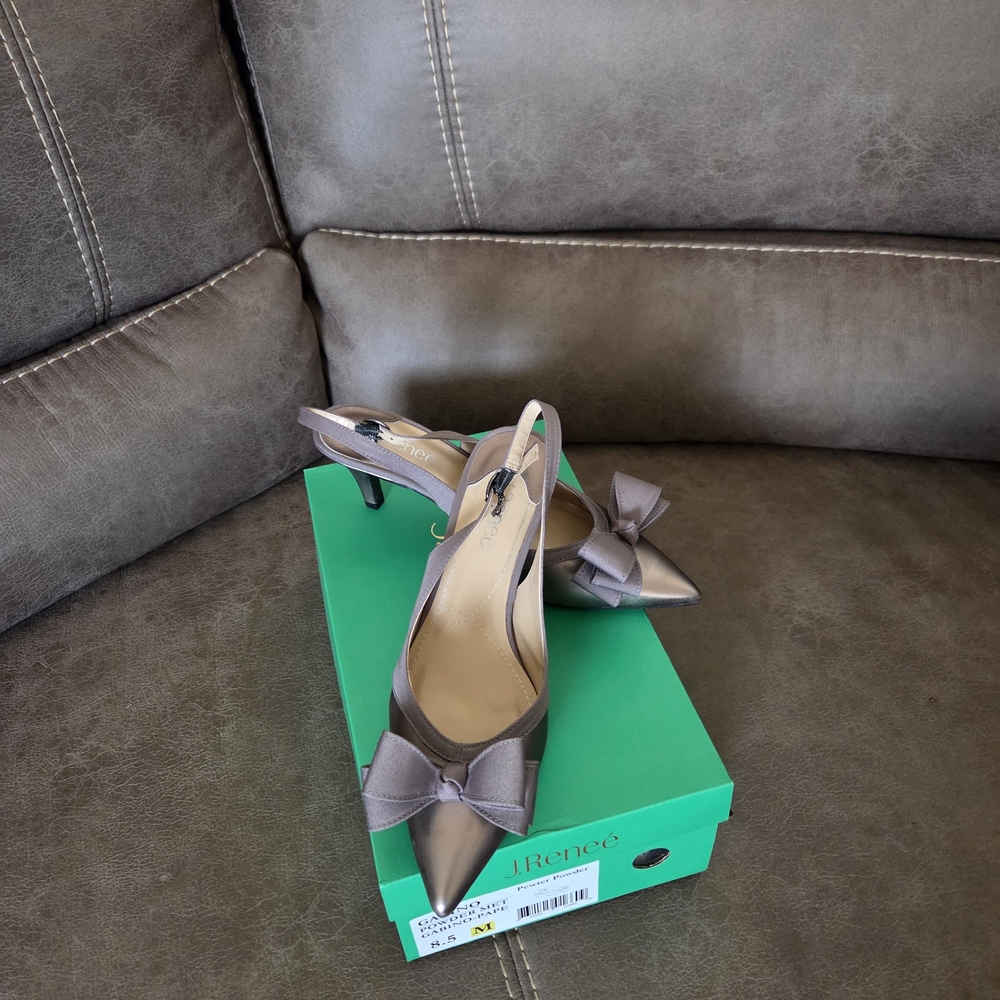 J.Renee Elegant Taupe Bow Slingback Heels